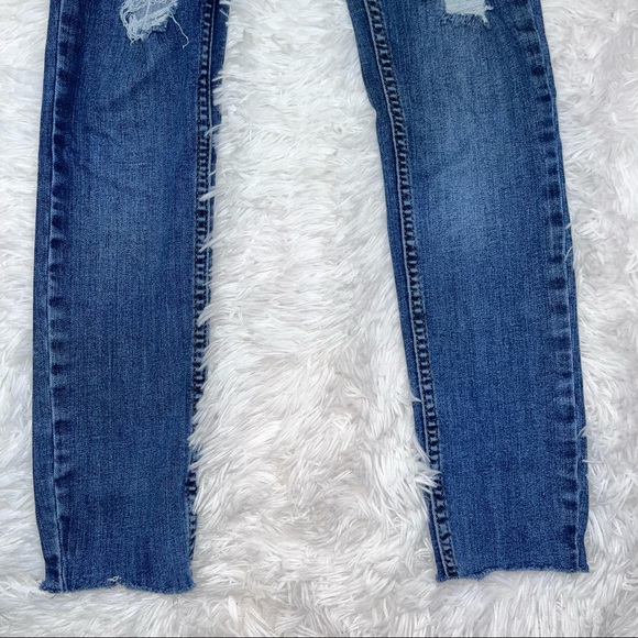 FREE PEOPLE Distressed Button Fly Blue Denim Skinny Jeans 26 - Picture 9 of 15